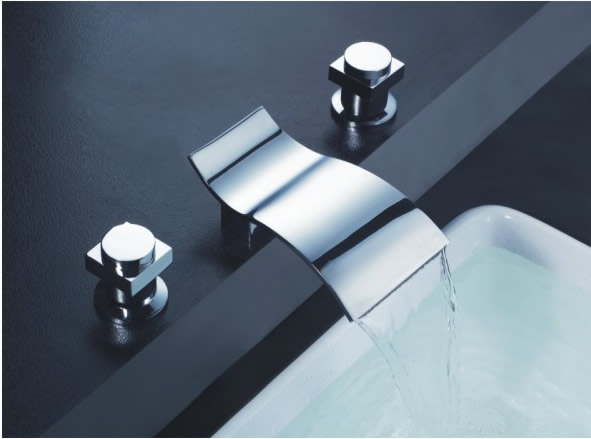 Contemporary Waterfall Bathroom Sink Tap (Chrome Finish, Widespread) TP7709C
