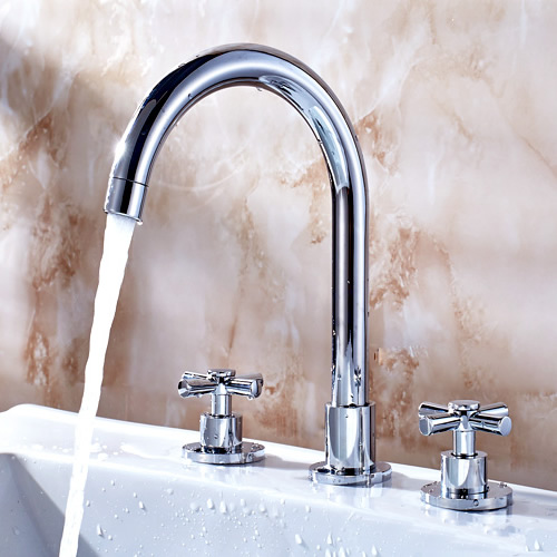 Classic Brass Bathroom Sink Tap Widespread T0772 - Click Image to Close