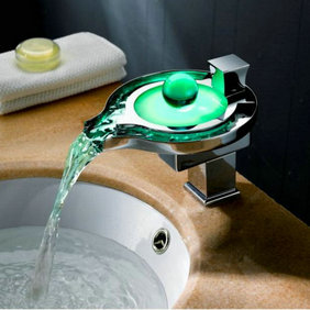 Contemporary Color Changing LED Waterfall Bathroom Sink Tap - T8008F