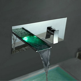 Contemporary Color Changing LED Waterfall Bathroom Sink Tap T8013