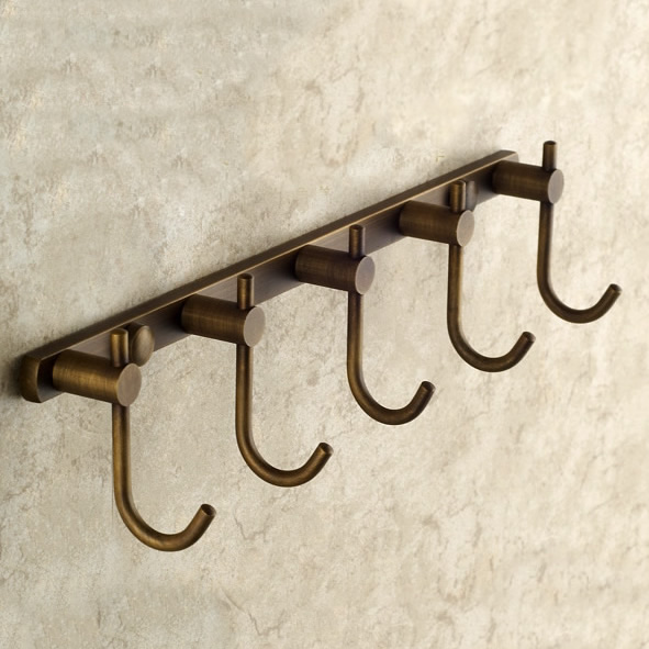 Solid Brass Wall Mount Row Robe Hook Antique Brass Finish TAB6114 - Click Image to Close
