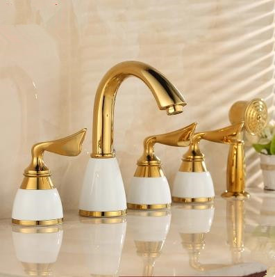 Antique Classic Golden Printed Luxury Widespread Tub Tap with Hand Shower BT0339 - Click Image to Close