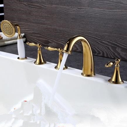 Antique Classic Golden Printed Luxury Widespread Tub Tap with Hand Shower BT0678 - Click Image to Close