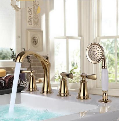 Antique Classic Golden Printed Luxury Widespread Tub Tap with Hand Shower BT2280 - Click Image to Close
