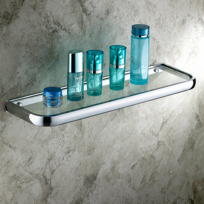 Chrome Finish Wall Mounted Contemporary Style Brass Glass Shelf TCB7405 - Click Image to Close