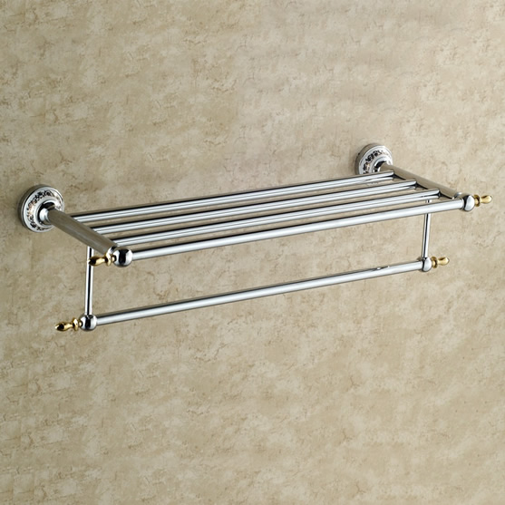 Polished Chrome Solid Brass Bathroom Shelf With Towel Bar TCB7803 - Click Image to Close