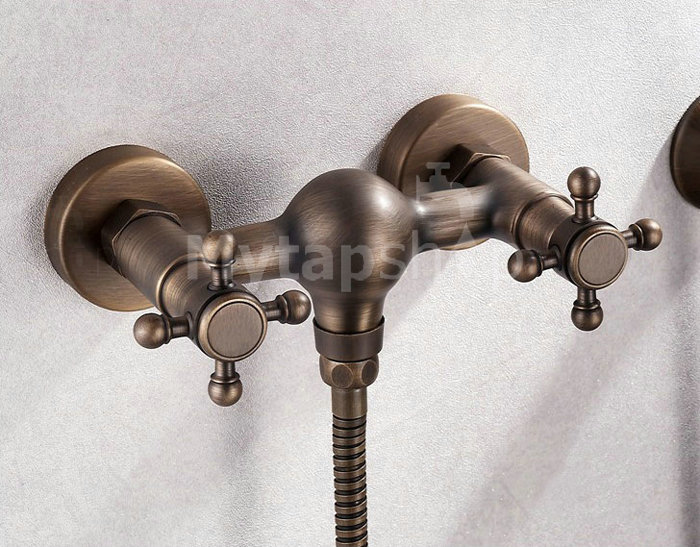 Antique Brass Finish Two Handles Tub Tap with Hand Shower - FB005 - Click Image to Close