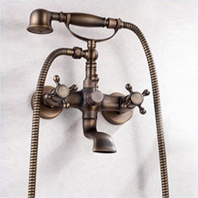 Antique Brass Two Handles Tub Tap with Hand Shower - TFB007 - Click Image to Close