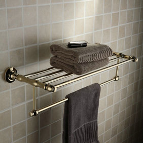 Antique Brass Ti-PVD Wall-mounted Bathroom Shelf With Towel Bar TGB1004
