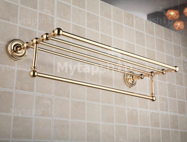 Ti-PVD Solid Brass 24 Inch Bathroom Shelf With Towel Bar TGB2004 - Click Image to Close
