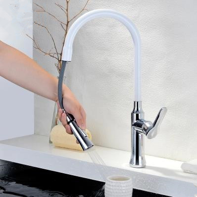New White Porcelain Style Mixer Pull Out Kitchen Tap HT9220 - Click Image to Close
