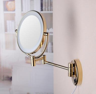 Wall Mounted With LED Light Folding Golden Printed Bathroom Mirror MB012