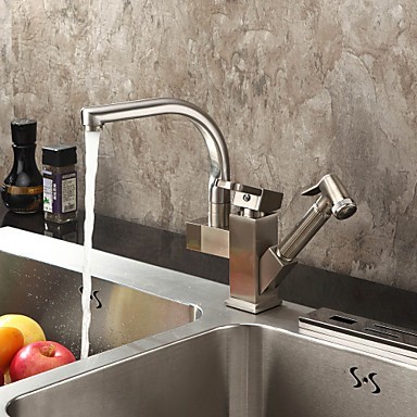 Solid Brass Spring Pull Out Kitchen Tap - Polished Nickel Finish N1770 - Click Image to Close