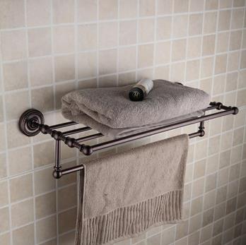 Oil Rubbed Bronze Brass 24 Inch Bathroom Shelf With Towel Bar ORB1004 - Click Image to Close