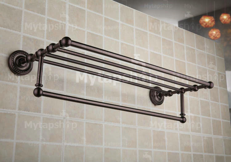 Oil Rubbed Bronze Brass 24 Inch Bathroom Shelf With Towel Bar ORB1004