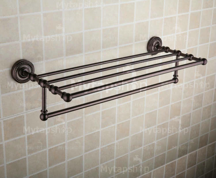 Oil Rubbed Bronze Brass 24 Inch Bathroom Shelf With Towel Bar ORB1004 - Click Image to Close