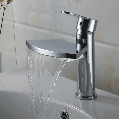 Solid Brass Single Handle Chrome Finish Waterfall Bathroom Sink Tap TQ3006