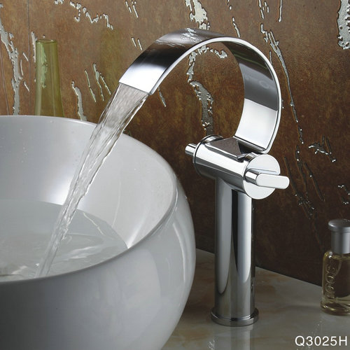 Special Design Chrome Finish Waterfall High Curve Spout Bathroom Sink Tap TQ3025H - Click Image to Close