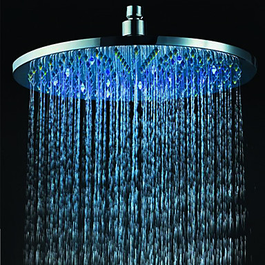 Contemporary Round Chrome Stainless Steel Faint LED Light Shower Head - RB12F - Click Image to Close