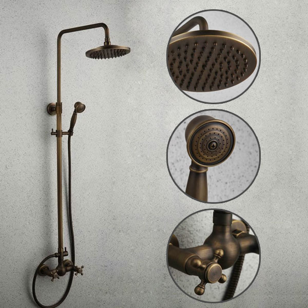 Antique Wall Mount Tub Shower Tap with 8 inch Shower Head + Hand Shower TSA002