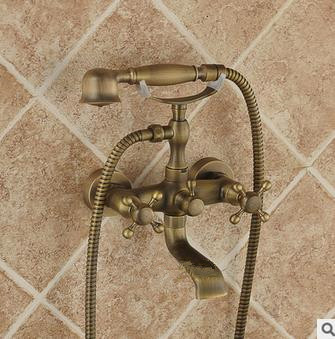 Traditional Antique Brass Finish Tub Tap with Hand Shower - TSA011 - Click Image to Close