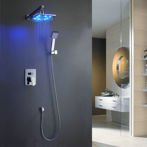 Wall-Mounted LED Shower Tap with 8 inch Shower Head + Hand Shower TSF006 - Click Image to Close