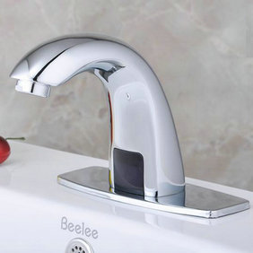 Contemporary Automatic Sensor Bathroom Sink Tap with Escutcheon Plate - T0101 - Click Image to Close