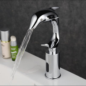 Contemporary Dolphin Cold Sensor Chrome Finish Bathroom Sink Tap - T0133 - Click Image to Close