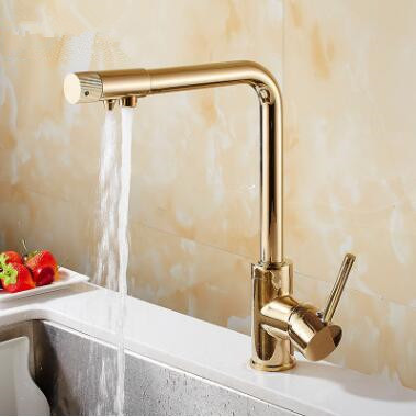 Antique Brass Golden Mixer Three Way Drinking Water Kitchen Sink Tap T0150G