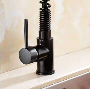 Black Bronze Brass Rotatable Mixer Water Spring Pull Out Kitchen Sink Tap T0158P