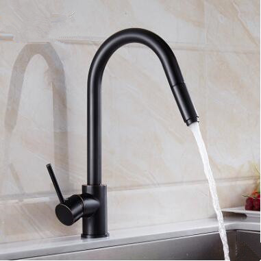 Pull Out Kitchen Tap Black Bronze Brass Mixer Water Kitchen Sink Tap T0171P - Click Image to Close