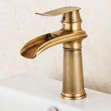 Antique Brass Basin Tap Waterfall Single Handle Mixer Bathroom Sink Tap T0177A