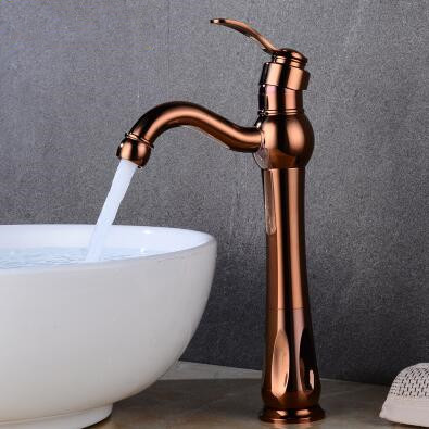 Antique Rose Golden Printed Mixer Water Rotatable High Version Bathroom Sink Tap T0260RGH - Click Image to Close