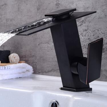 Antique Black Brass Single Handle Waterfall Mixer Bathroom Sink Tap T0278B