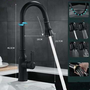 Black Brass 360° Rotatable Pull Out Mixer Kitchen Tap T0338B