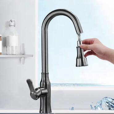 Brass Gun-Grey Finished 360° Rotatable Pull Out Mixer Kitchen Tap T0338G