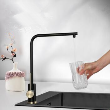 Black Brass Rotatable Kitchen Drinking Water Single Cold Three Way Kitchen Sink Tap T0348