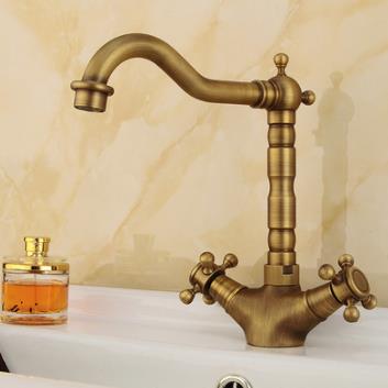 Antique Two Handles Inspired Brass Kitchen Tap - T0415 - Click Image to Close