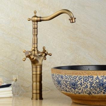 Antique Brass Finish Bathroom Sink Tap (Tall) T0415H - Click Image to Close