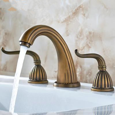 Antique Brass Finish Widespread Bathroom Sink Tap T0450 - Click Image to Close