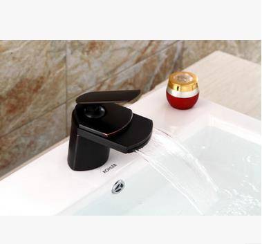 Black Bronze Brass Waterfall Bathroom Sink Tap T0701B