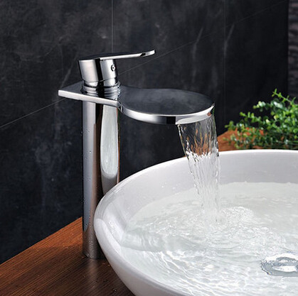 Creative Waterfall Brass Bathroom Sink Tap High Version T1027W