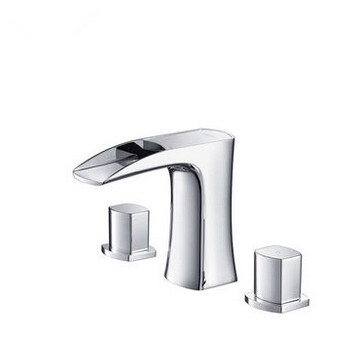 Waterfall Brass Three Holes Two Handles Bathroom Sink Tap T1030D