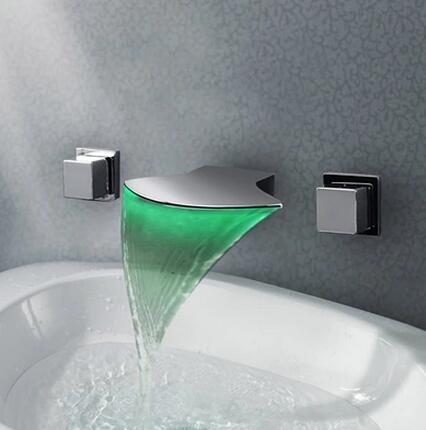 Fashion Designed LED Waterfall Three-pieces Wall Mounted Bathroom Sink Tap T1032 - Click Image to Close