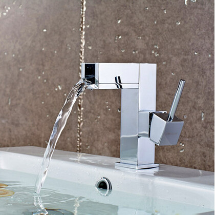 Waterfall Bathroom Brass Single Handle Mixer Sink Tap (Short version) T1032F - Click Image to Close