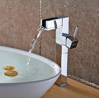 Waterfall Single Handle Brass Bathroom Sink Tap Mixer Water Tap (High version) T1032HF - Click Image to Close