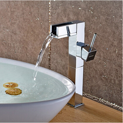 Waterfall Single Handle Brass Bathroom Sink Tap Mixer Water Tap (High version) T1032HF