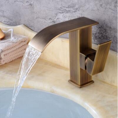 Antique Basin Tap Brass Waterfall Bathroom Sink Tap T1078A - Click Image to Close