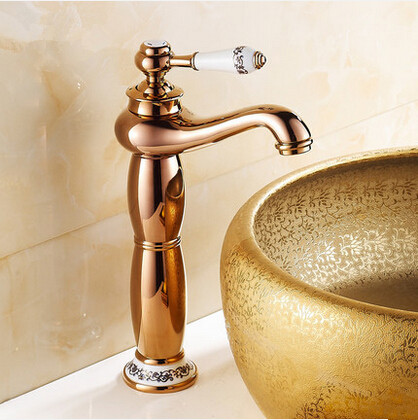 New European Style Mixer Bathroom Sink Tap High version Rose Gold T1120A - Click Image to Close