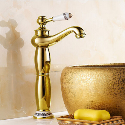 New European Style Mixer Bathroom Sink Tap High version Ti-PVD T1120B - Click Image to Close
